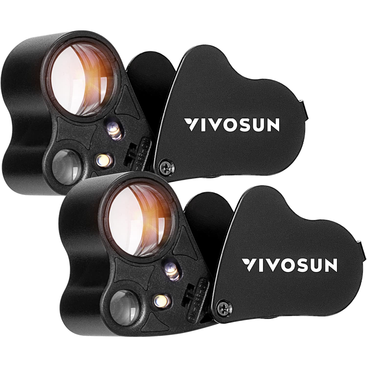 VIVOSUN 2-Pack 30X 60X Illuminated Jewelers Loupe Foldable Magnifier with LED Light for Jewelry Gems Watches Coins Stamps Antiques Black