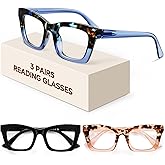 resjok Oprah Reading Glasses for Women-3Pack Blue Light Blocking Fashion Readers with Spring Hinge Computer Square Eyeglasses