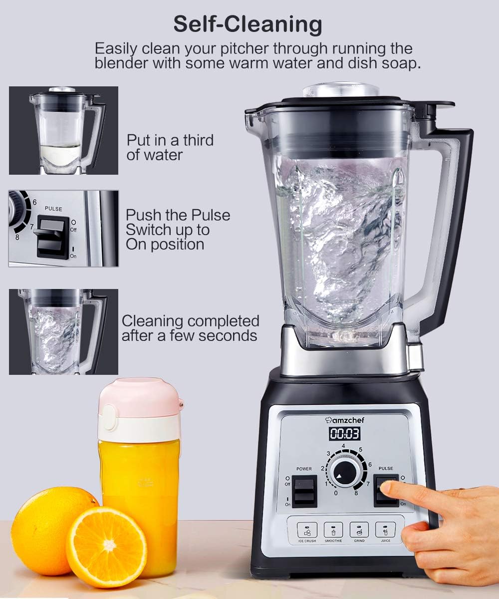 AMZCHEF Blender 2000W, Blender Smoothie, Mixeur Multifonction, Mixeur