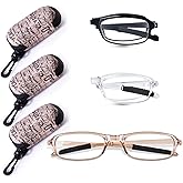 OPTOFENDY Folding Reading Glasses for Women Men, Compact Anti-slip Readers, Portable Blue Light Glasses with Zipper Case
