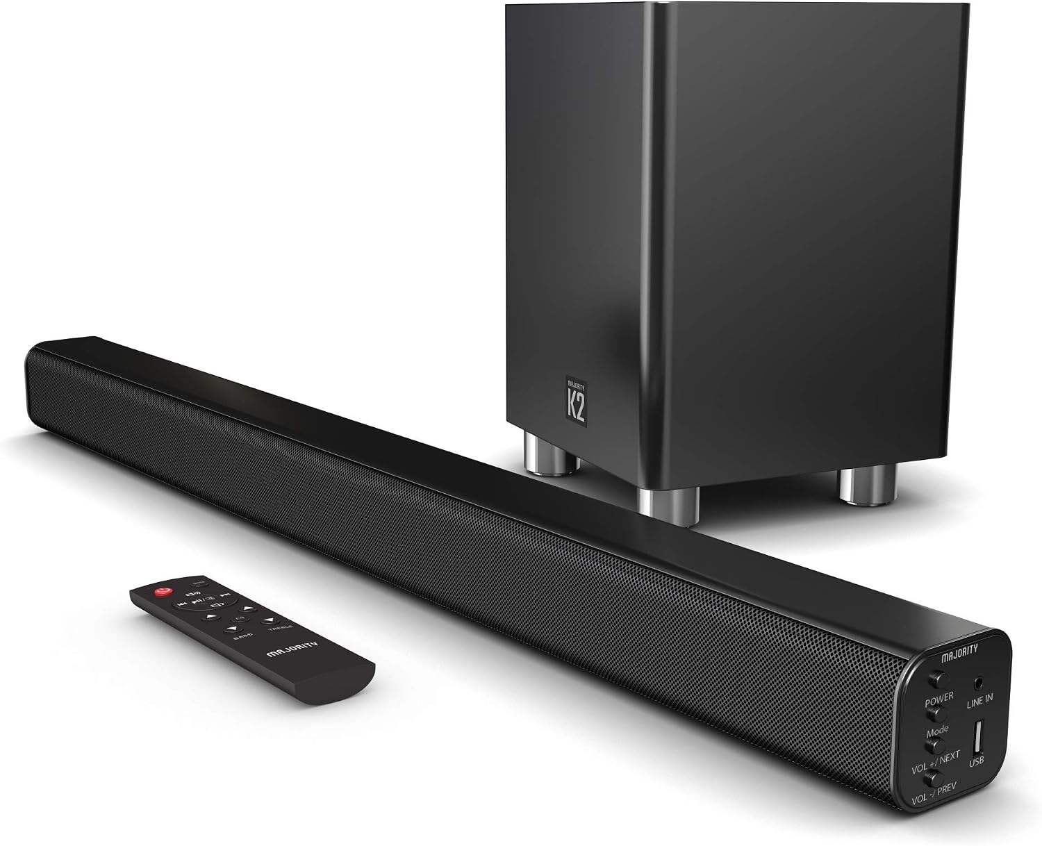 MAJORITY Home Cinema Soundbar for TV with Subwoofer I 3D Theater Surround Sound System with 150W and 2.1 Channel Speakers I Bluetooth