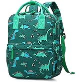 KingCheer Cute Preschool Backpack Toddler School Book Bag for Girls Boys Kids Kindergarten Nursery Travel Bag with Chest Strap(15inch, Green Dinosaur)