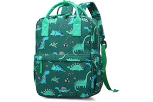 KINGCHEER Cute Preschool Backpack Toddler School Book Bag for Girls Boys Kids Kindergarten Nursery Travel Bag with Chest Strap(15inch, Green Dinosaur)