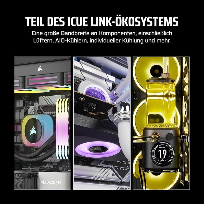 iCUE LINK LX120-R RGB 120mm PWM-Umkehrlüfter – Dreifach-Lüfter-Kit – Geräuscharm, CORSAIR Magnetische Kuppellagerung, Zwei Lichtschleifen, QuikTurn™-Schrauben, Null-Drehzahl-Modus – Schwarz
