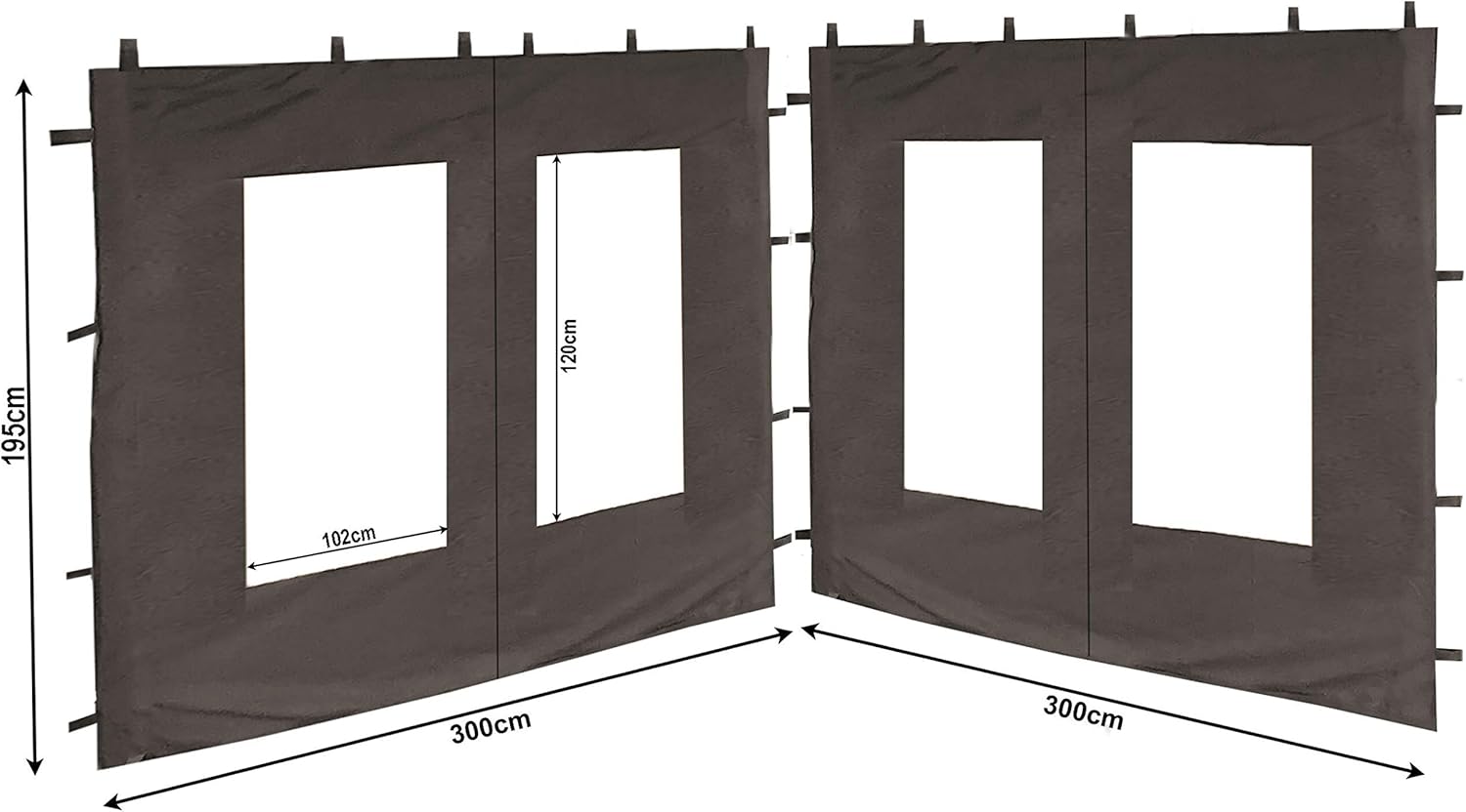 QUICK STAR 2 Seitenteile aus PE mit Fenster 300x195cm für Pavillon 3x3m Seitenwand Anthrazit RAL 7012