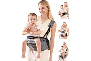 Baby Carrier, MOMTORY Hip Seat Carrier with Adjustable Strap & Various Pockets, Ergonomic Baby Hip Seat Carrier for Infants & Toddlers up to 50lbs (Grey)