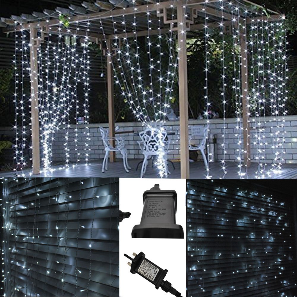 LightsGo 200 LED Curtain Lights 2x2m Mains Powered Fairy Lights (Cool White) Perfect Decorative Lights, Christmas, Festive, House Decoration Lights