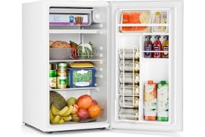 COWSAR 3.2 Cu.Ft Mini Fridge with Freezer, Freestanding Compact Refrigerator with Reversible Door & 7-Speed Thermostat, Small Fridge for Office, Apartment, Gameroom (WHITE)