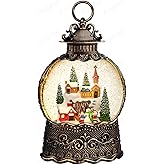 Priddop Village Snow Globe Christmas Decorations Indoor Church Snowman Snow Village Scene Gifts Classic Relief Texture Musical Glitter Snowfall USB/Battery Timer Lantern 10.6 inch