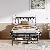Yoshiely 14 Inch Twin Bed Frame with Headboard and Footboard, Metal Twin Bed Frame No Box Spring Needed, Heavy Duty, Noise Free, Under Bed Storage, Black