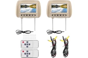 QIILU Headrest Player,2pcs Universal 7 in HD Car Headrest LCD Video Player Wireless Control MP5 Display Brown