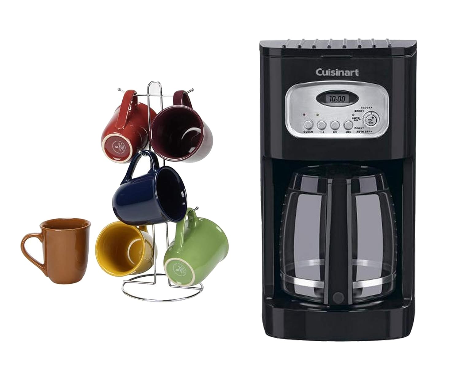 Cuisinart 12 Cup Programmable Black Drip Coffee Maker with Carafe bundle with La Rosticceria Set of 6 Cafe Amaretto Assorted Colors 15 Ounce Mug Set