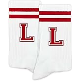 SSQBZU Striped Initial Socks with the Letter in Red,Gifts for Birthday,Christmas,etc.,Socks for Adult,Teens,Men&Women.