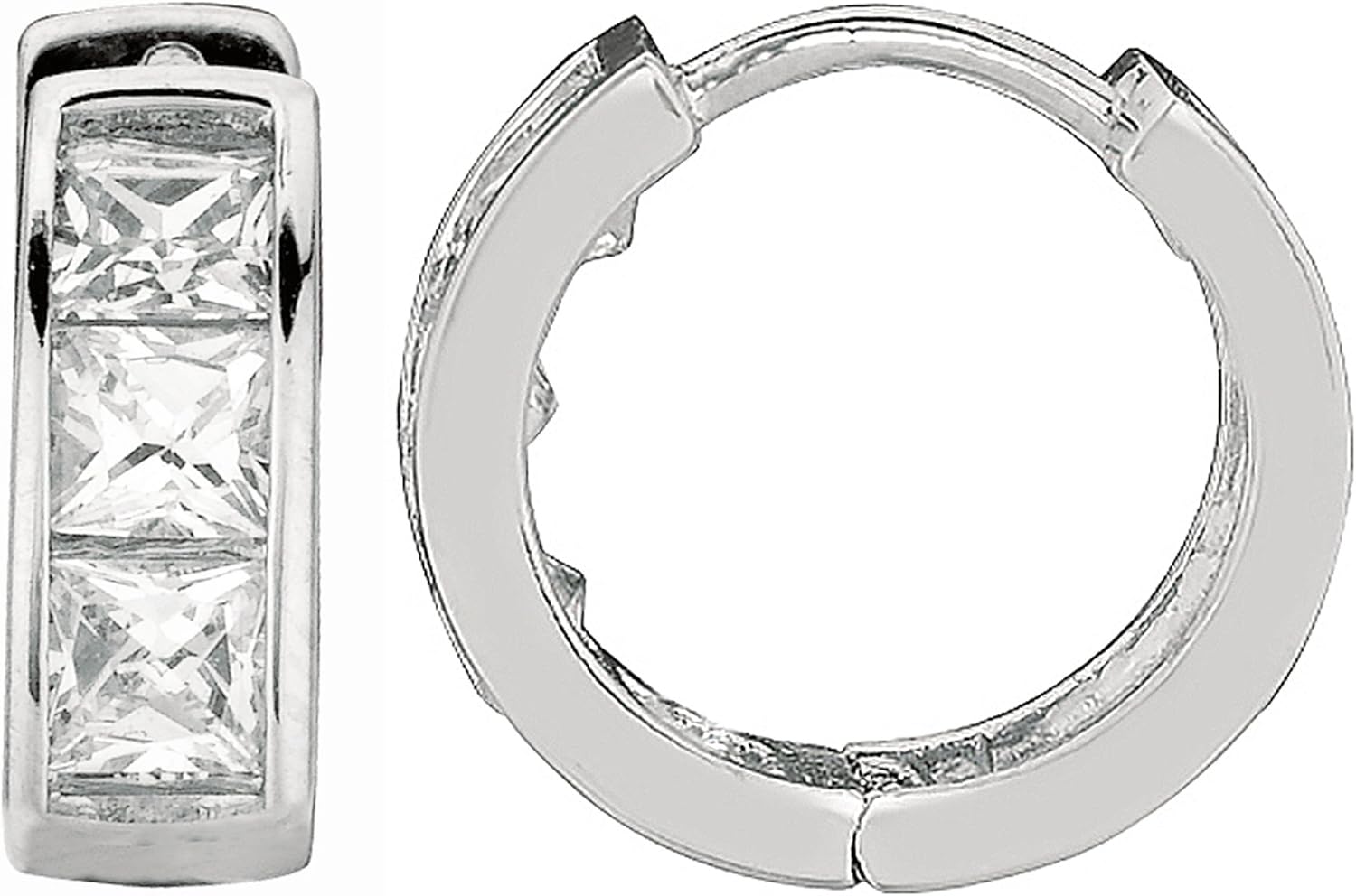 Ritastephens 14K Gold Mini Cubic Zirconia Princess-cut Huggie Small Hoop Earrings 3x9mm