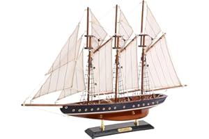 NAUTIMALL 19-inch Atlantic Sailboat Deco, Wooden Schooner Model Ship, Yacht Replica, Nautical Home Decor Collection (ATL49-BLUE)