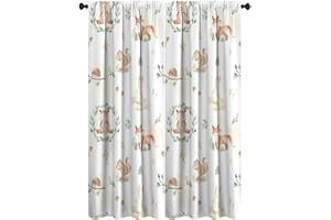 JRETAILAX Watercolor Woodland Baby Animals Blackout Curtains for Living Room,Cartoon Cute Forest Wildlife Squirrel Bunny Fox Bear Rod Pocket Thermal Insulated Room Darkening Curtains 2 Panels 84L x 26W