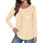 Bliwov Womens Long Sleeve T Shirts Fall Fashion Outfits Casual Blouses Loose Fit Tops Crew Neck Ruched Tunic Trendy Clothes