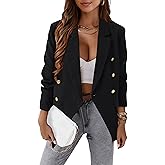 Vrtige Women's Casual Blazer Open Front Lapel Button Long Sleeve Work Office Jacket Suit