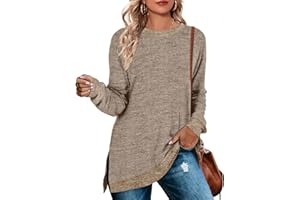 WEESO Women's Long Sleeve Sweatshirts Color Block Crewneck Sweaters Tunic Tops
