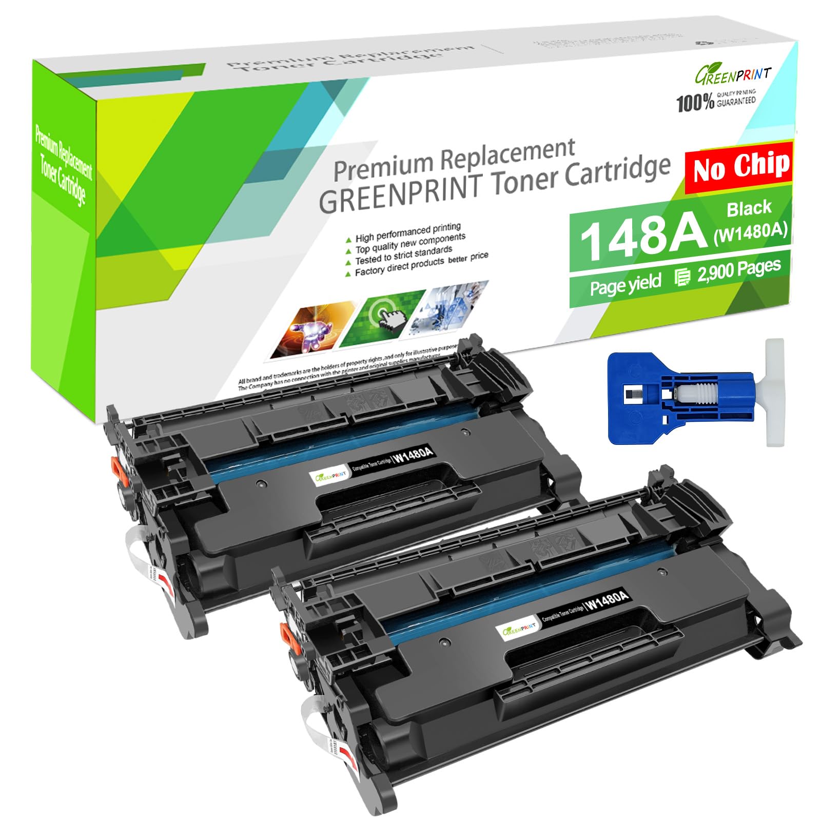 Photo 1 of 2 Packs 148A W1480A (NO CHIP with Tool) Compatible Toner Cartridges Standard Capacity 2900 Pages for H P Laserjet Pro 4001 4001n 4001dn 4001dw 4101fdn 4101fdw Printer, Doesn't Work with H P+ Printers