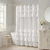Madison Park Grace Ruffle Shower Curtain for Bathroom, 72"x 72", White | Farmhouse Cottage Top, Machine Washable, Shabby Chic Ruffled Decor Fabric, Privacy Screen, Solid Color