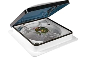 Fan-Tastic Vent 801250 1250 Series White RV Roof Vent, 3-Speed Manual Crank RV Vent Fan, Smoke Dome RV Vent Cover