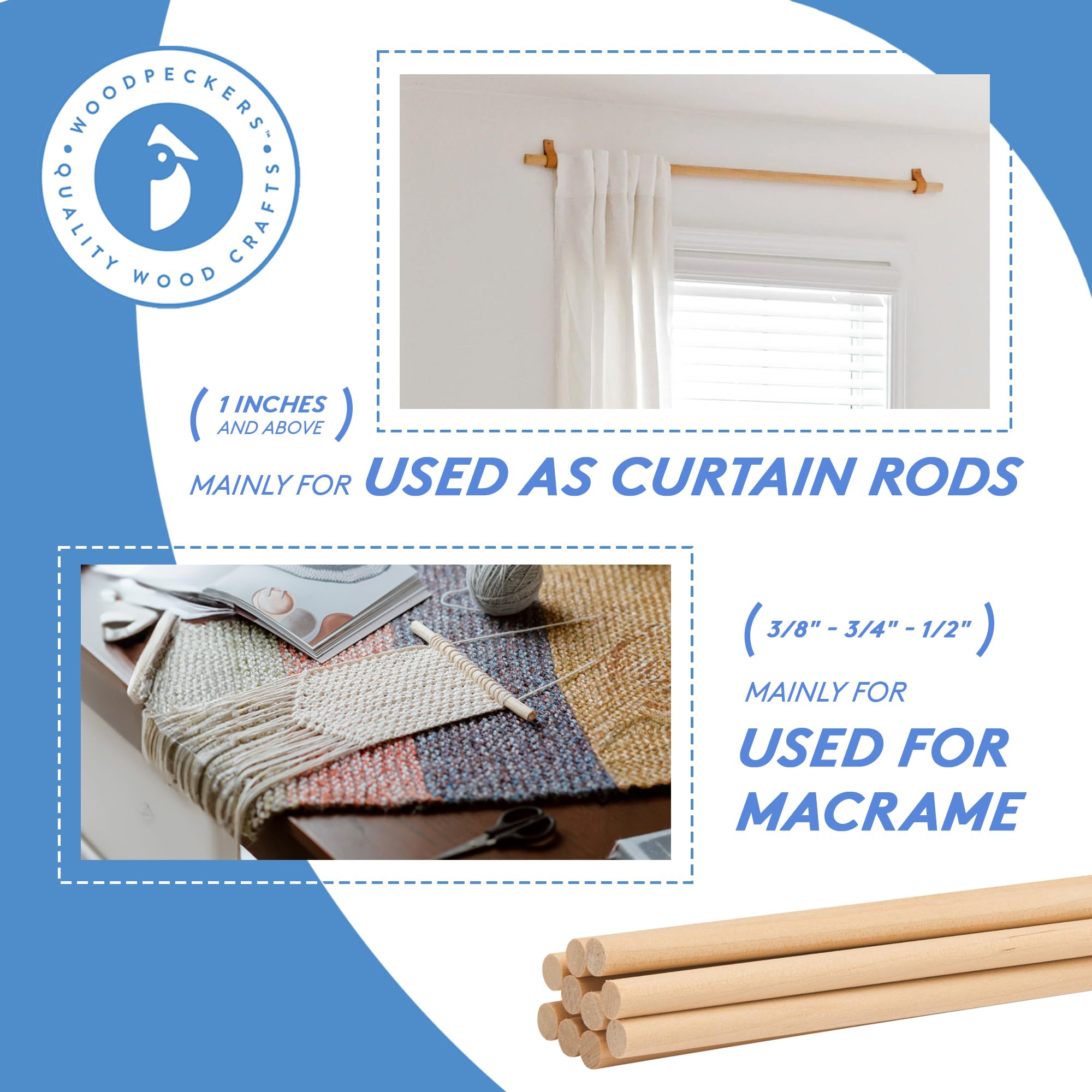 Wooden Dowel Rod, 3/8 Inch x 12 Inch Wood Dowels, Pack of 25 Wooden Dowels for Crafts, Unfinished Hardwood Wooden Dowels Rods, Strong Wood Rod Dowels for Crafting and DIYers