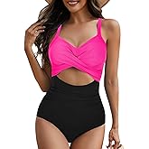 One Piece Swim Suits for Women 2025 Sexy Tummy Control Swimsuits Cutout High Waisted Criss Cross Back Bathing Suit for Women