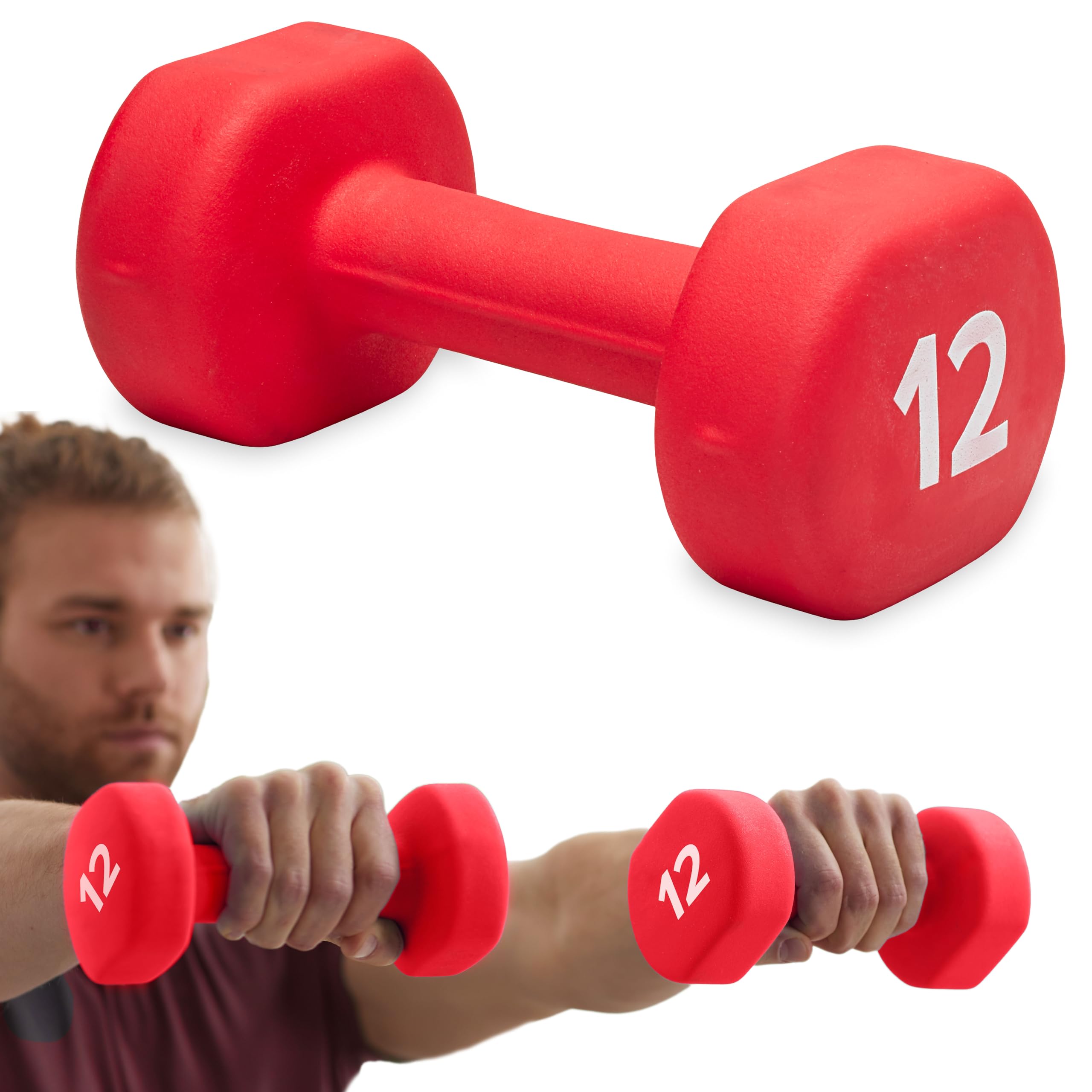 Gaiam Dumbbell Hand Weight (Sold in Singles) - Neoprene Coated Exercise & Fitness Dumbbell for Home Gym Workouts and Strength Training - Free Weights for Women and Men (12lb, Red)