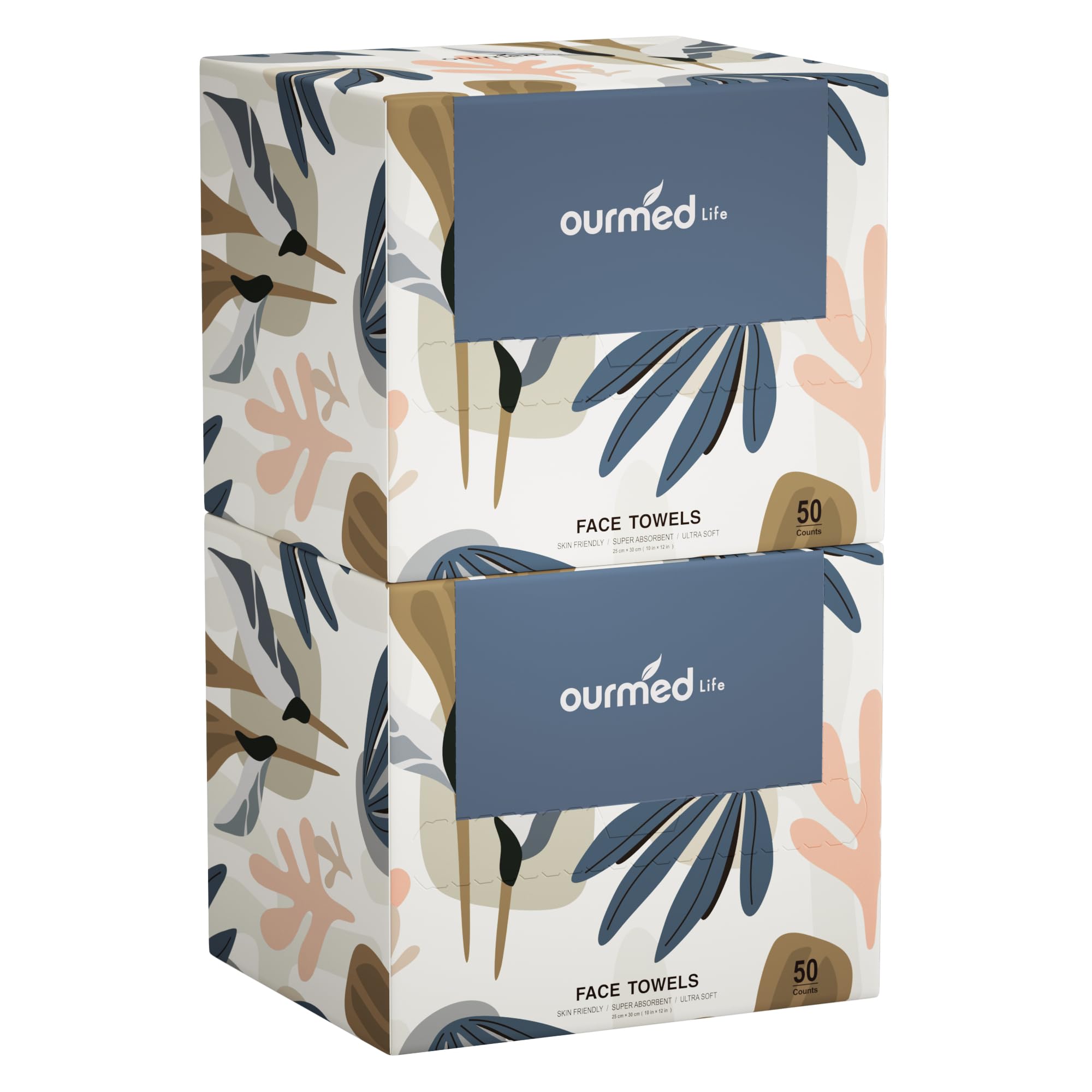 Ourmed Life Face Towels, Disposable Biodegradable Facial Towels for Sensitive Skin, Lint- Free Face Wipes for Washing Face, Skincare and Makeup Remover, Dry Wipes, 10"×12" Extra Large, 100 Count — image 1