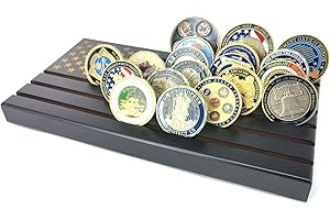 AOMCISI 6 Rows Coin Holder, Military Challenge Coin Display Stand American Flag Coin Holder Rack Wooden, Holds 36-40 Coins