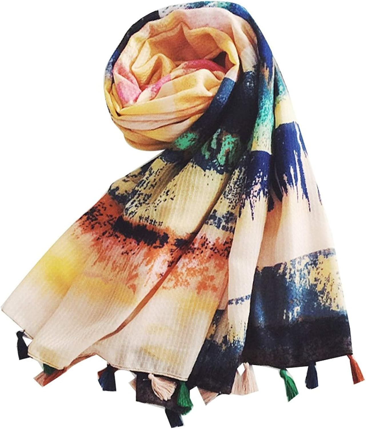 Ecroon Damen Schal Baumwolle Mit Quasten - Pashmina Stola Frühling