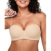 Lingesxy Strapless Bras for Women Large Bust Convertible Plus Size Bra with Clear Straps Underwire Support
