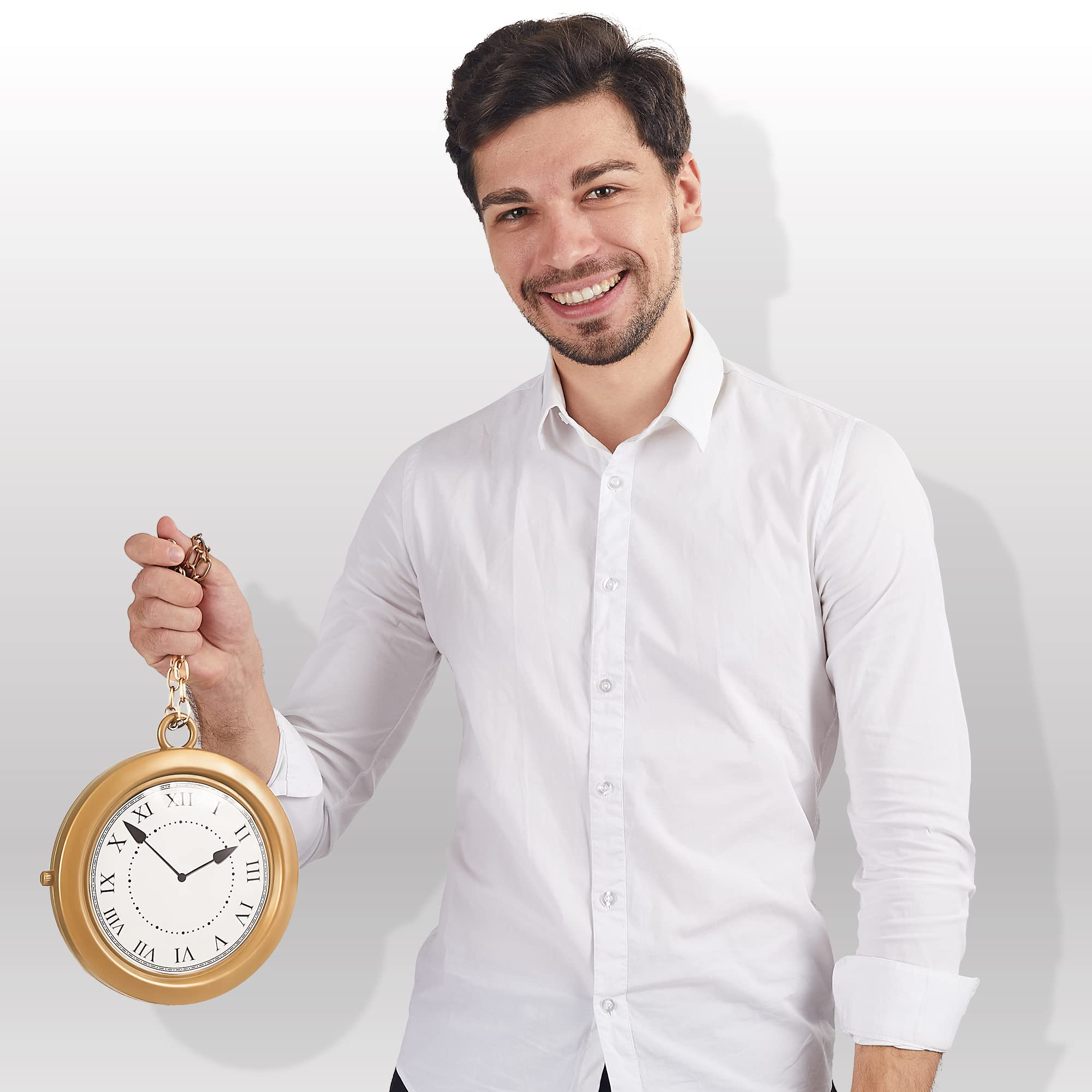 Spooktacular Creations Spooktacular Creations Gold Clock Necklace Halloween Jumbo Gold Necklace White Rabbit Clock Hip Hop Rapper for Kids Women Men Halloween Party Decorations, White Rabbit Costume