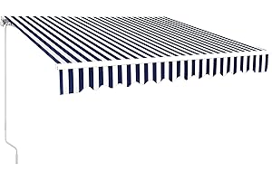 MCombo 12x10 Feet Manual Retractable Patio Door Window Awning Sunshade Shelter Outdoor Canopy (Ocean Blue with White Stripes)