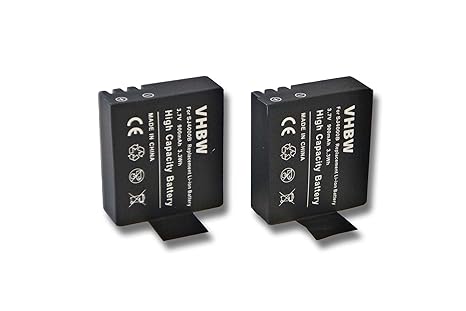 2 x vhbw Li-Ion Akku Set 900mAh (3.7V) für Videokamera Sportkamera Camcorder GitUP Git1, Git2, Kebo SJ6000 wie GIT-LB101.