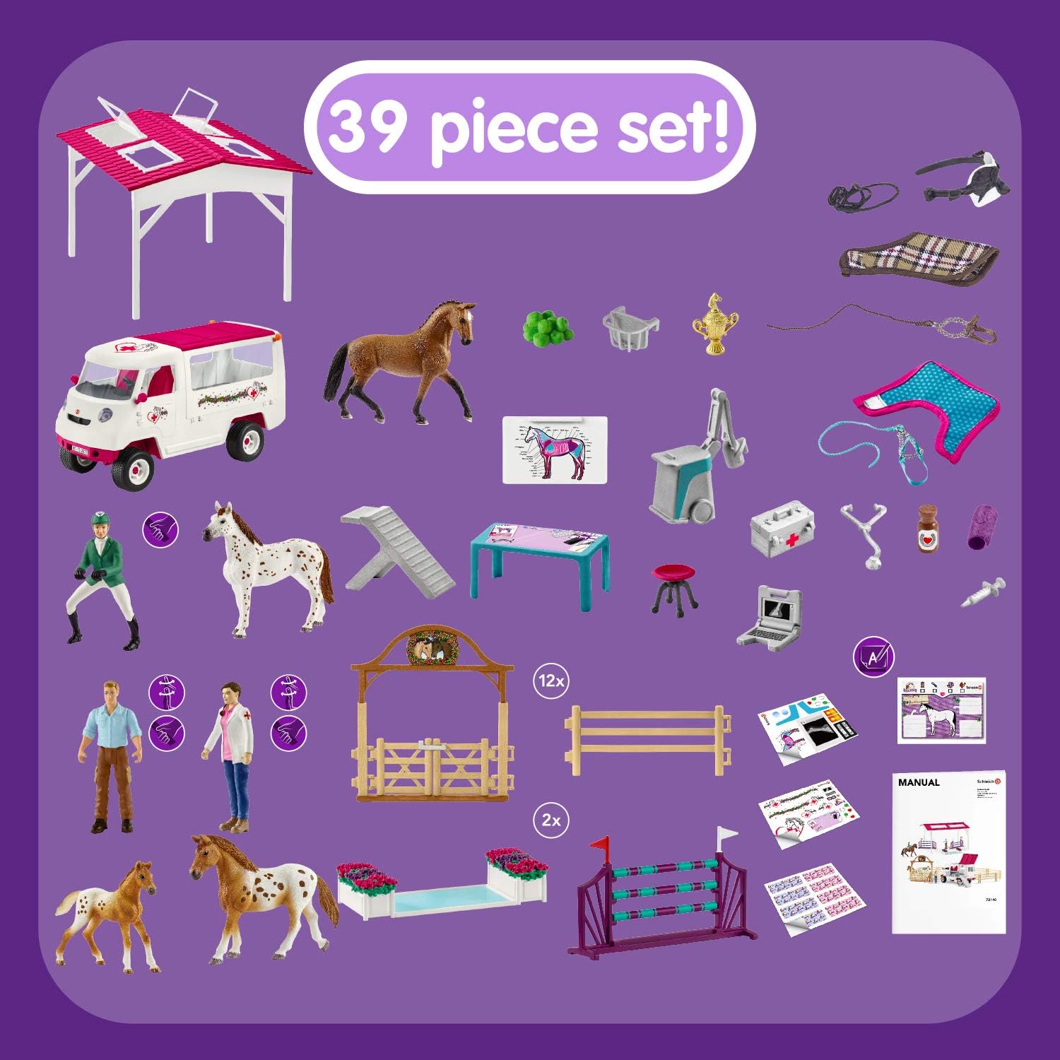 SCHLEICH 72140 Fitness-Check vor dem großen Turnier, ab 5 Jahren, HORSE CLUB, Spielset, 39 Teile, Multicolor - Image 3