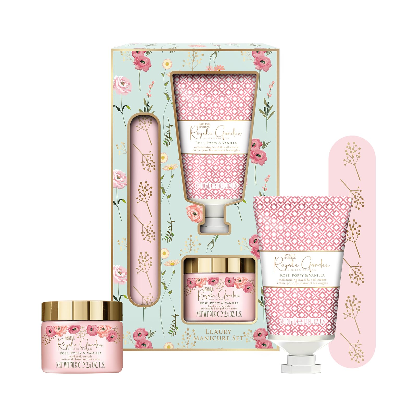 Baylis & Harding Royale Garden Rose, Poppy & Vanilla Luxury Manicure Gift Set (Pack of 1) - Vegan Friendly
