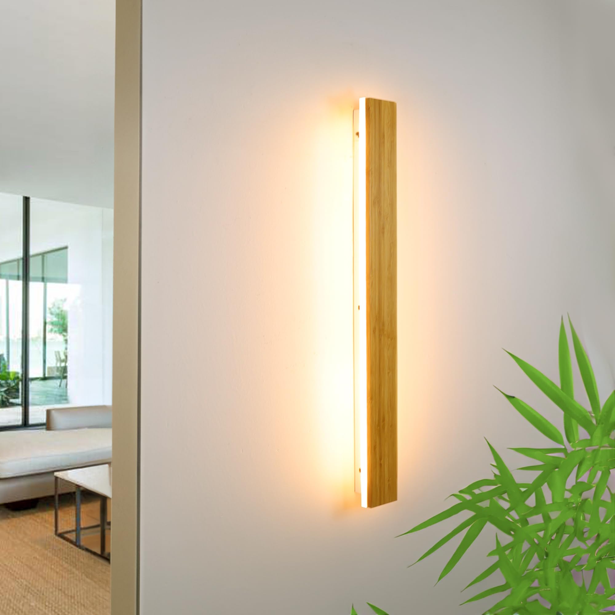 Natural Bamboo Wall Light - LED Modern 24W 3000k Indoor Wooden Wall Lamp, 80cm for Bedroom, Living Room, Hallway, Stair Interior Sconce Lighting