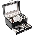 ProCase Men's 3-Slot Watch Display Case with Drawer, Black