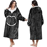FEELJAM Oversized Wearab Blanket Hoodie, Cozy Flannel Blanket with Sleeves and Zipper for Women, Mens, Teens (80 x 120 cm)