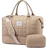 LOVEVOOK Puffer Weekender Bags for Women with Shoe Compartment, Carry On Overnight Bag, Gym Duffel Bag with Wet Pocket, 2Pcs Set