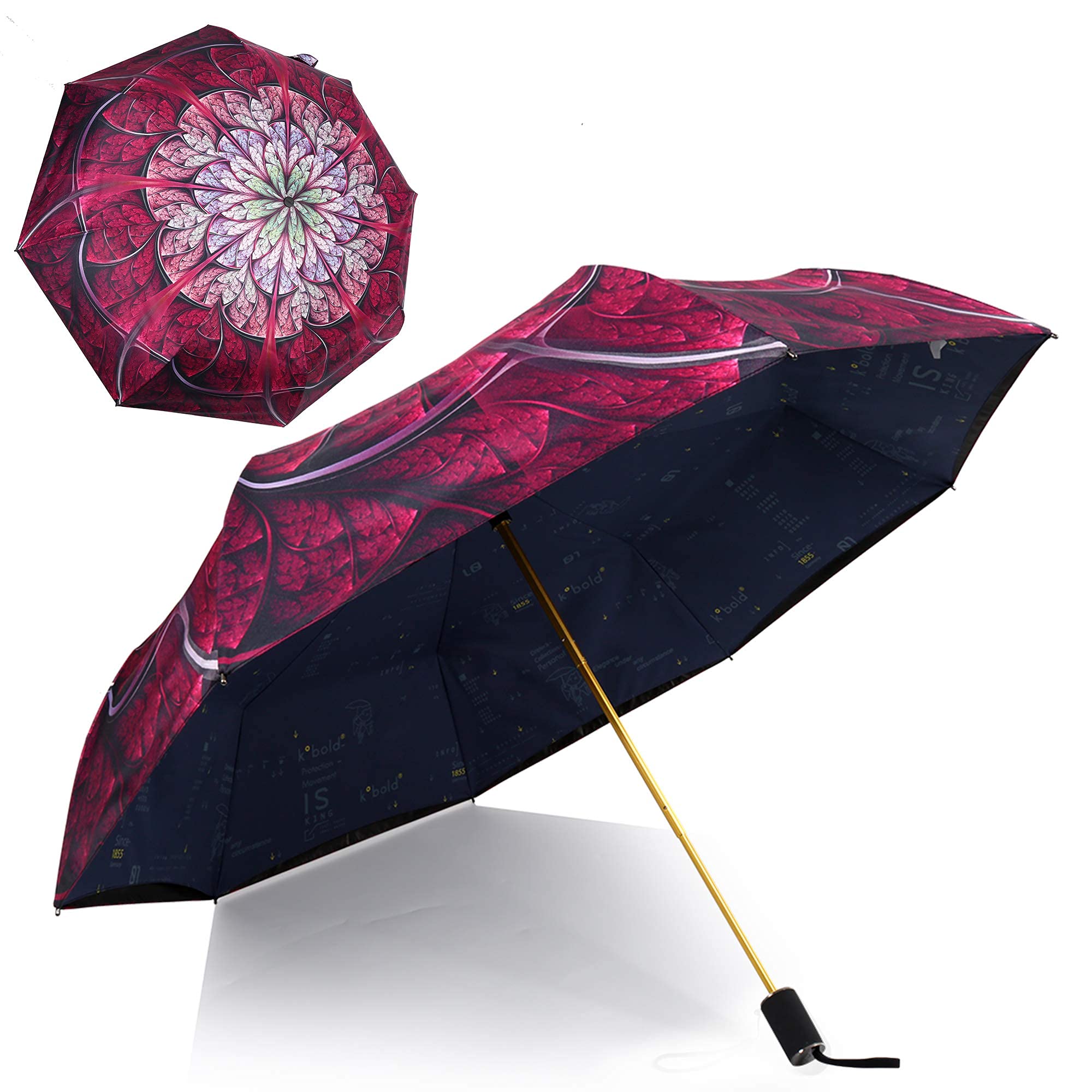 Kobold Flower Umbrella Windproof 3 Fold Double Layers Good For Protection UV Rain Sun - Red - Large