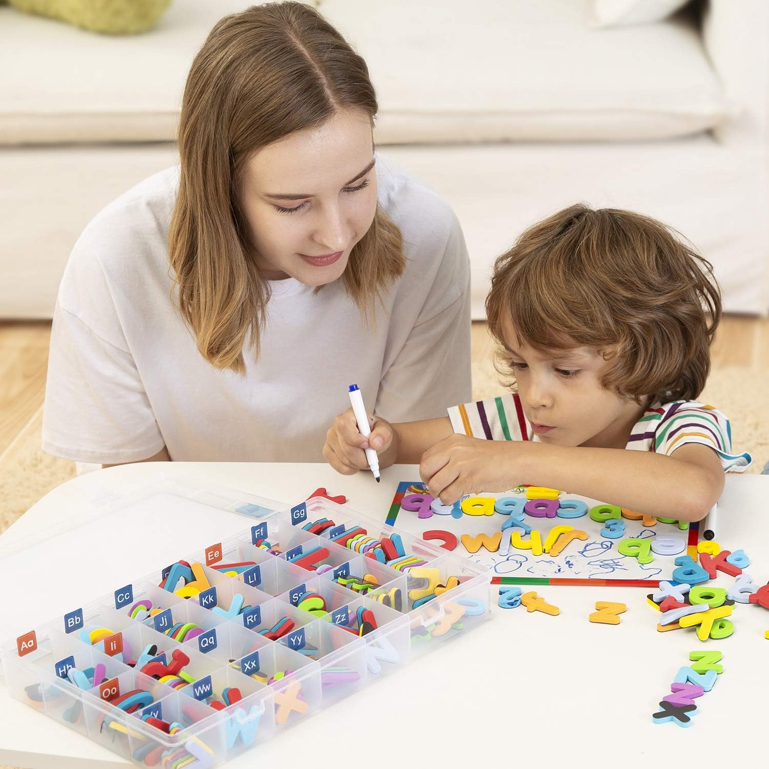 253 PCS Magnetic Letters Numbers with Magnetic Board and Storage Box Foam Alphabet ABC Refrigerator Magnets Educational Toys for Kids Children Toddlers: Furniture & Decor