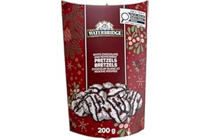 Waterbridge White Chocolate and Peppermint Pretzels, Holiday Festive Treat, Crunchy Mini Twists with Dark Chocolate Drizzle, 