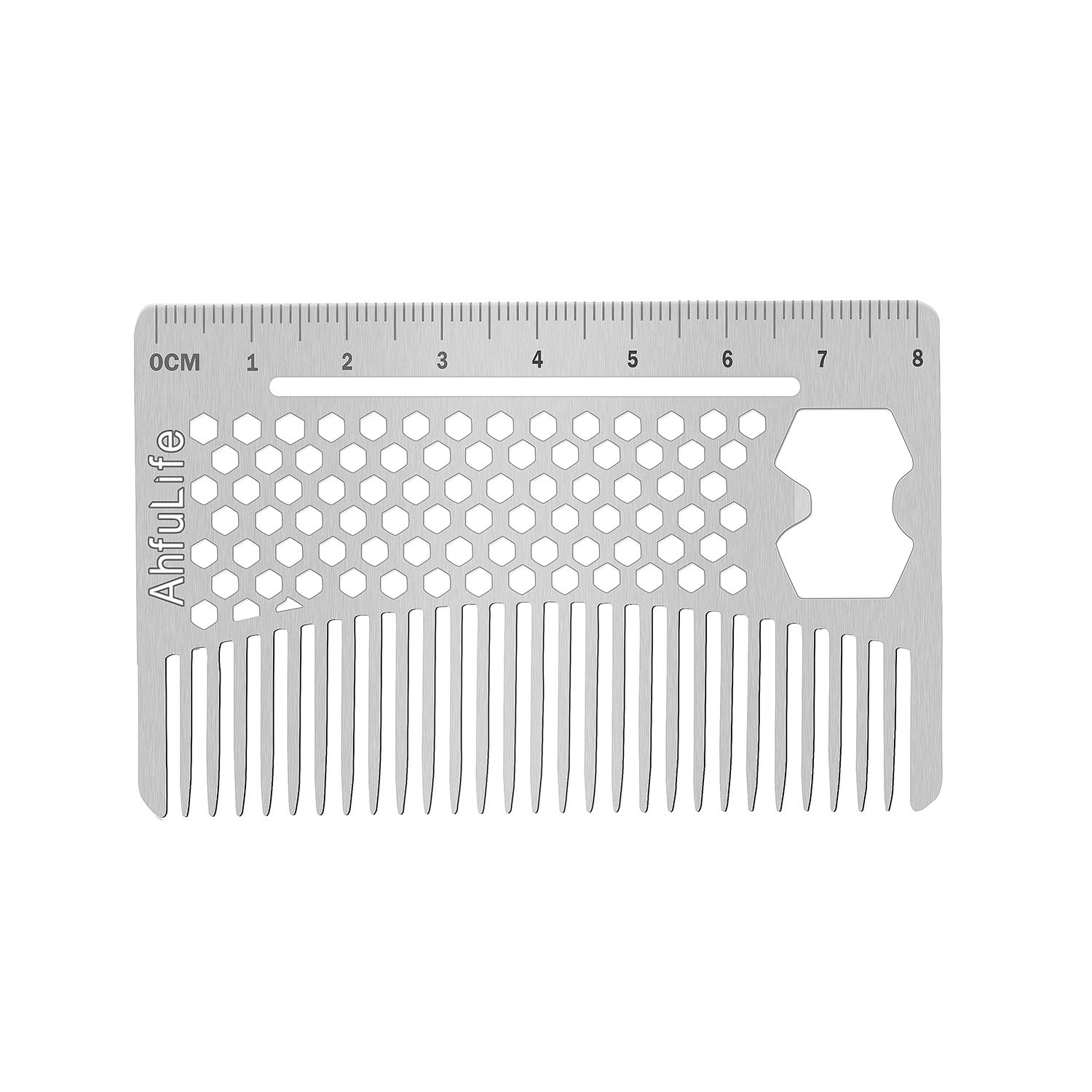 AhfuLife Stainless Steel Metal Hair&Beard Comb - Anti-Static Dual Action Beard Combs - Credit Card Size Combs Perfect for Wallet and Pocket - Presented in Gift Box (Multifunctional Metal Comb)