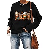 Yimoya Vintage Halloween Sweatshirt for Women Dancing Skeleton Sweatshirt Cute Pumpkin Sweater Blouse Tops