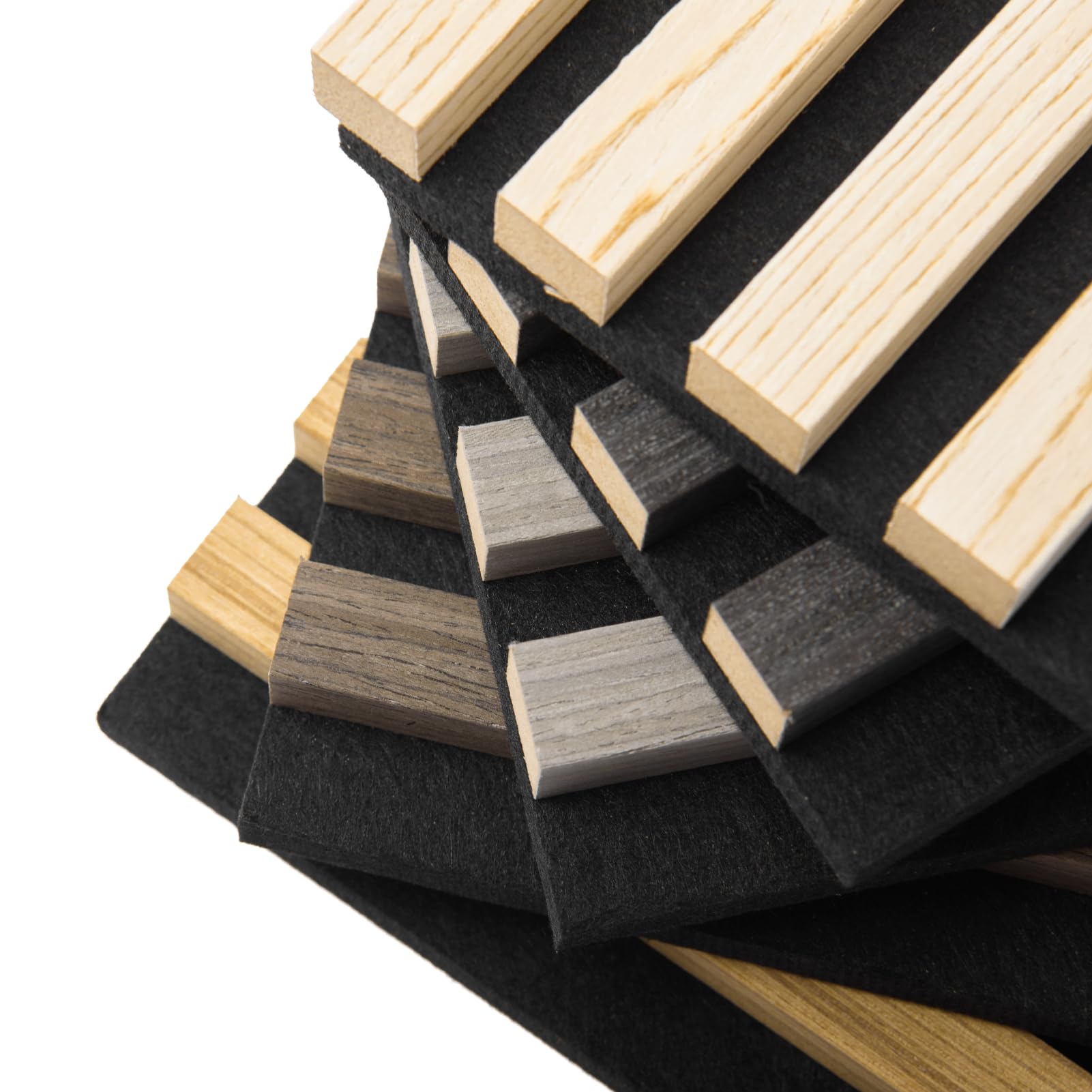 Photo 1 of Art3d 5-Pack Sample Acoustic Wood Panels for Wall, Soundproof Wood Slat Panel for Wall and Ceiling - 5 Colors, 6" x 4.7"