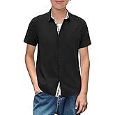 Haloumoning Boys Button Down Shirt Kids Short Sleeve Dress Shirts School Uniform Shirts with Chest Pocket 5-14 Years