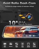 Jansite 10 Inch Mirror Dash Cam Front Rear 1080P Night Vision Type-C Parking view 2